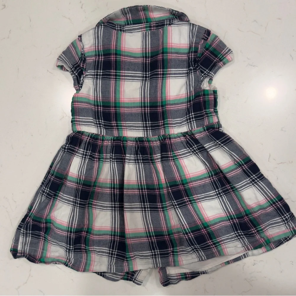 Girls Navy and Pink Plaid Button-Front Dress
